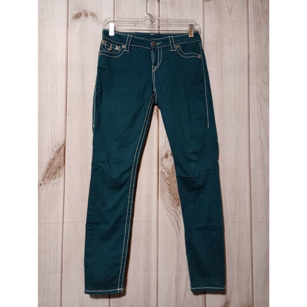 True Religion Pants Ladies 26‎ Teal Chino Embroidered Pocket Skinny